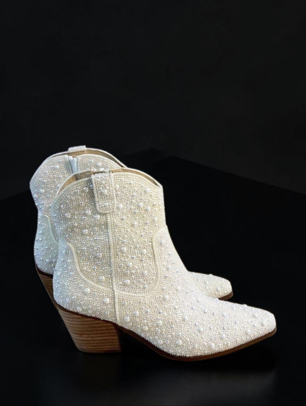 Betsey Johnson Diva Pearl Glass Stones White Pearl Western Ankle Boots - Picture 3 of 10